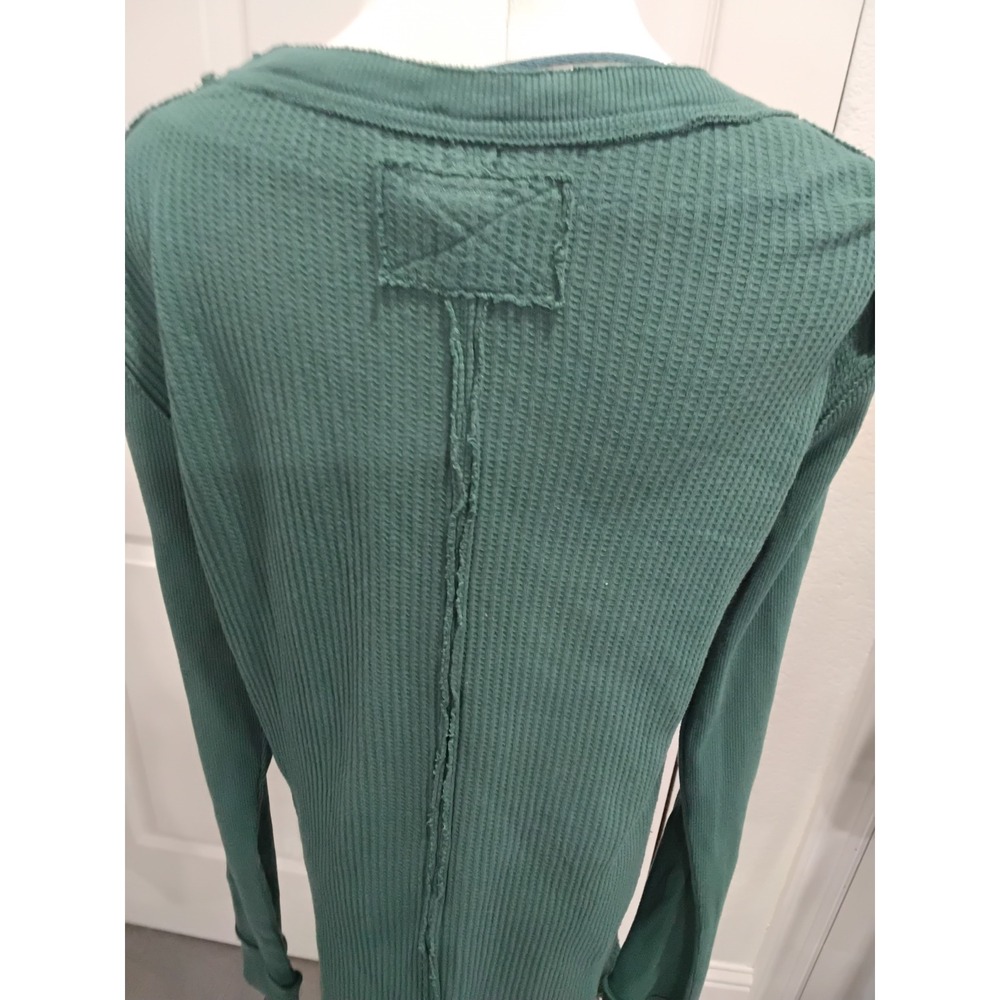 Free People We The Free Green Thermal Waffle Knit Long Sleeve Top XL - Picture 4 of 6